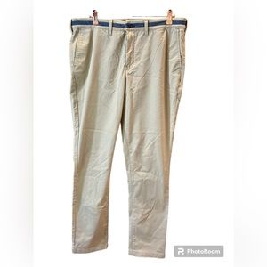 Express Mens Pants 36 x 32 Skinny Chino Khaki Flat Front 365 Comfort